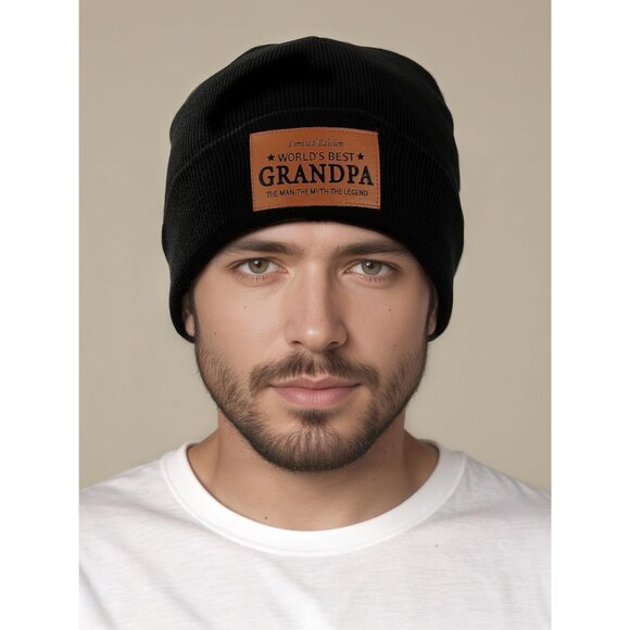 Worlds Best Grandpa Gifts Leather Beanie Hat Christmas Birthday Retirement Anniv - Picture 2 of 6